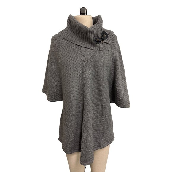 Dana Buchman Gray Knit Poncho Sweater W/ Button Detail High Collar M - Picture 1 of 12